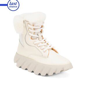 4CCCCEES Ivory Leather Tura Faux Lined Cuff Boots